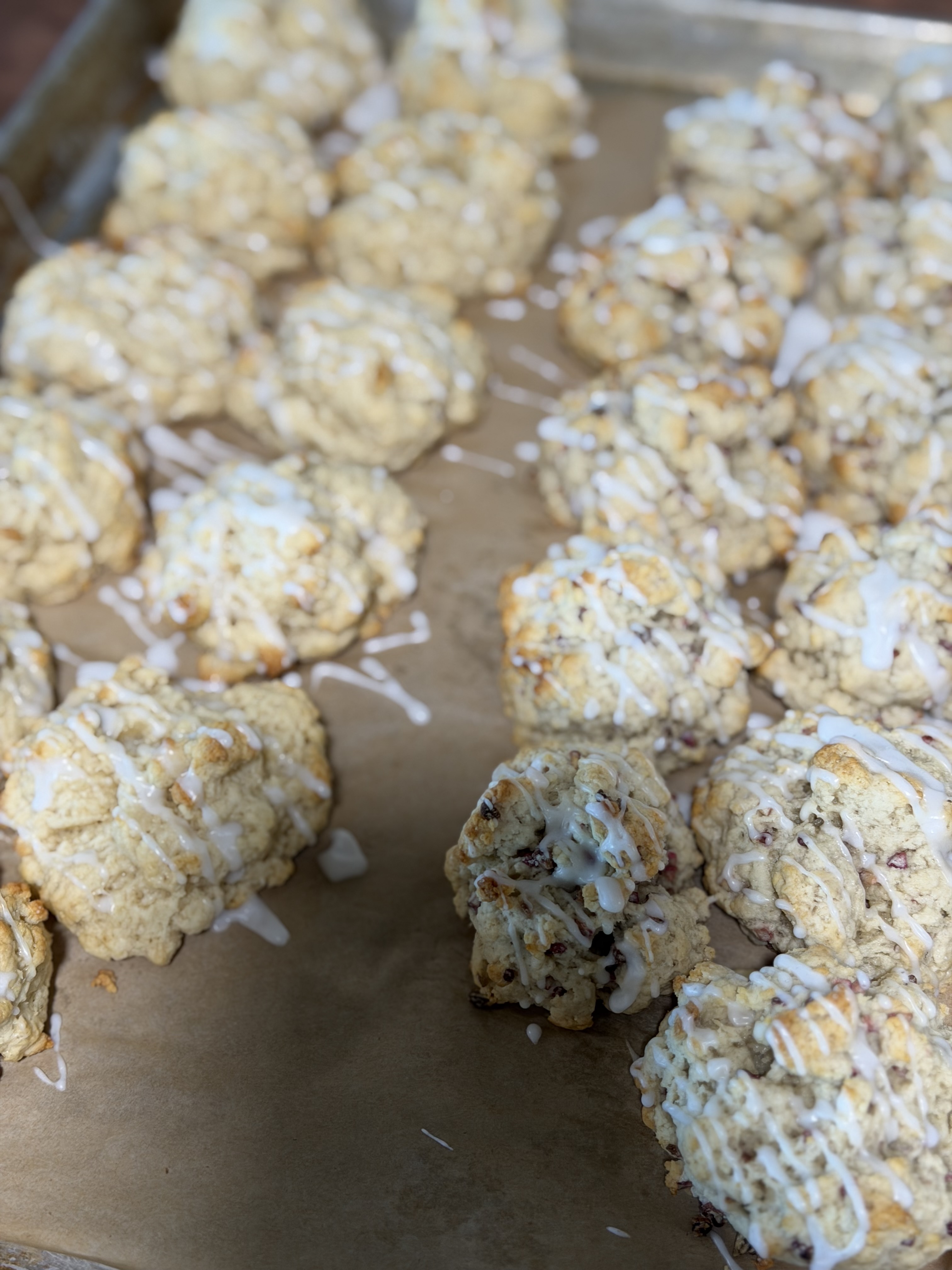 Powdered sugar cookies cooling in the kitchen